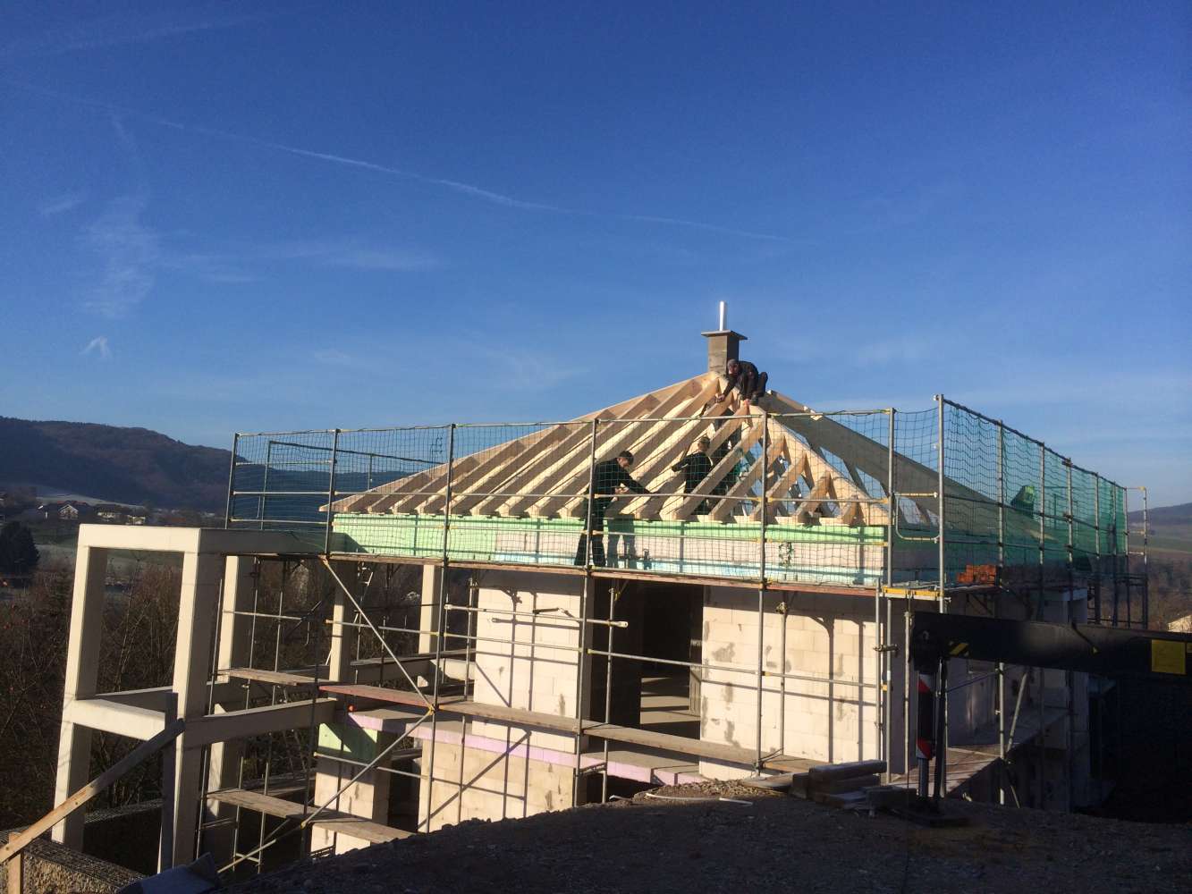 Pre-construction with timber frame structure and scaffolding in the Eifel