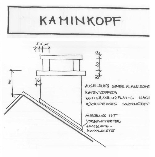 2. Lösung – Entwurf für den neuen Kaminkopf mit Sandsteinabdeckung.