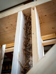 Mit Stroh gefülltes Gefach zwischen zwei Holzständern